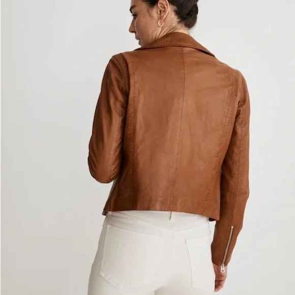 Madewell Washed Leather Motorcycle Jacket in Cedar (S) Like New - Picture 5 of 15